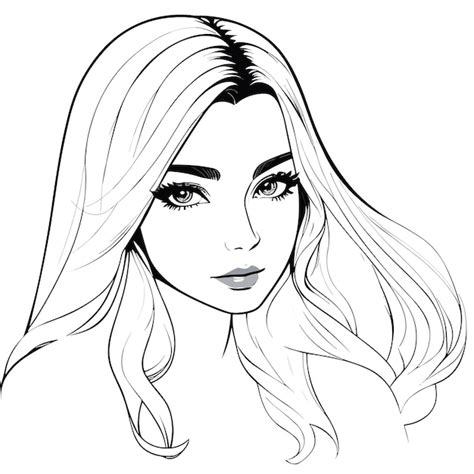 Un Dibujo En Blanco Y Negro De Una Mujer Con Cabello Largo Y Cabello