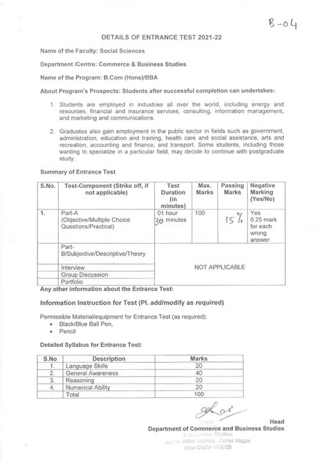 JMI Entrance Exam B04 B B A B Hons Syllabus IndCareer Docs