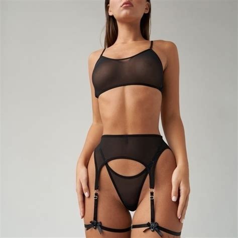 Luxury Mesh Lady Transparent Bra Brief Sets Patchwork Garter Sexy Lingerie Sets Underwear