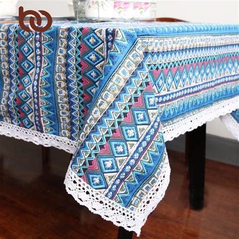 Beddingoutlet Bohemia Blue Tablecloth Ethnic Style Linen Cotton Dining