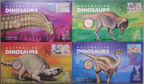 2022 Australian Dinosaurs Perth Stamp Coin Show Full Set Of Four