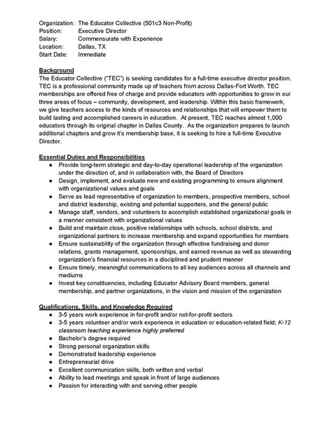 Nonprofit Executive Director Job Description Template