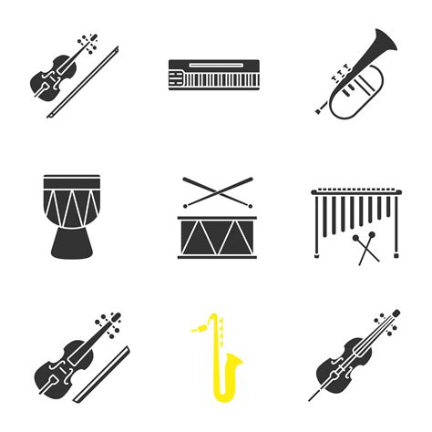 Conjunto De Iconos De Glifo De Instrumentos Musicales Violín Melotrón