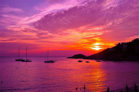 HD wallpaper: Photography, Sunset, Boat, Ibiza, Ocean, Orange, Purple ...