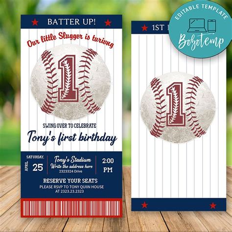 Invitaciones De Cumpleaños De Boleto De Béisbol Editables Descarga