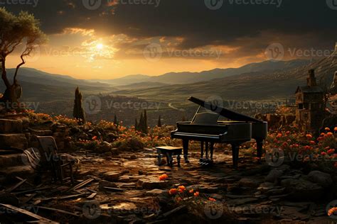 Piano wallpaper in the field in the evening. AI generative 29707753 ...