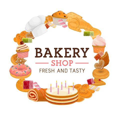 Premium Vector Bakery Shop Desserts Cartoon Vector Round Banner