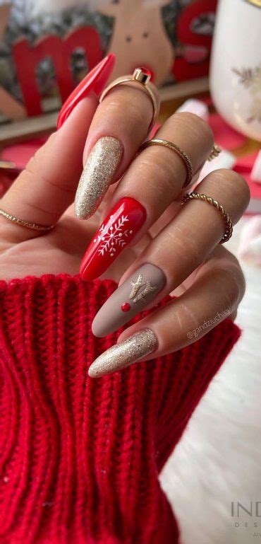 50 Best Holiday Nail Art Ideas Designs Glitter Red And Reindeer Nude Nails