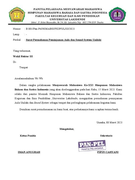 Surat Peminjaman Aula Dan Sound System 1 Pdf