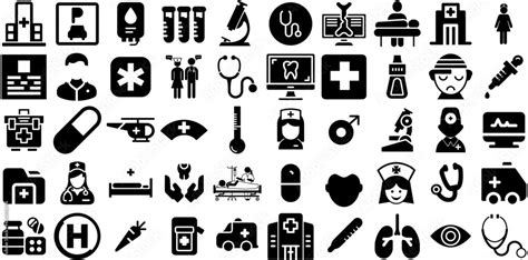 Massive Set Of Hospital Icons Bundle Isolated Design Glyphs Icon