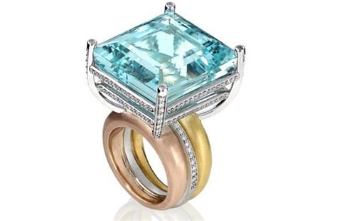 Aquamarine And Diamond Ring In Platinum Kt Rose Gold And Kt Yellow