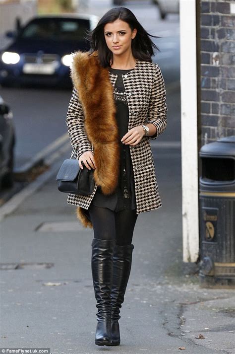 Lucy Mecklenburgh Slips Into Houndstooth Coat And Leather Knee High