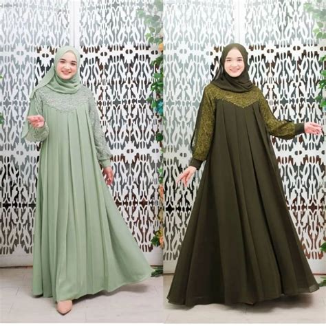 Jual Inara Set Khimar Gamis Wanita Bahan Ceruty Babydoll Mix Brukat