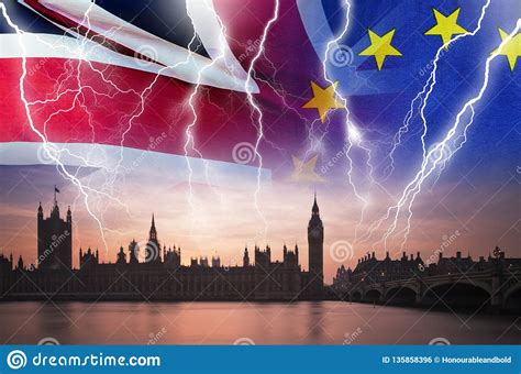 No Deal BREXIT Conceptual Image Of Lightning Over London And UK And EU