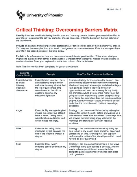 Hum Week Summative Assessment Hum V Critical Thinking