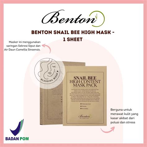 Jual Benton Snail Bee High Content Mask Pack G Ea Sheet Mask