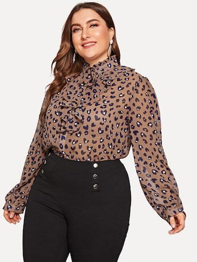 Shein Plus Ruffle Detail Leopard Print Top Leopard Print Top Casual