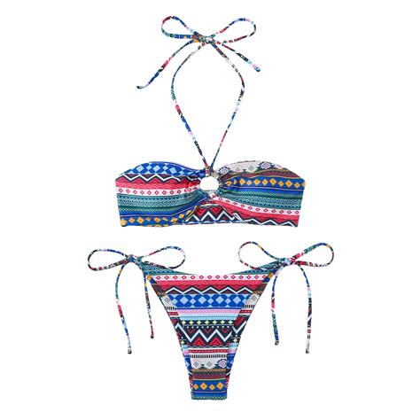 GYUJNB Womens High Cut Thong Bikini Set Swimsuits Tie Halter Cami