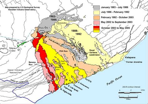 HAWAII VOLCANOES LAVA FLOW MAP, Free Hawaiian Volcano Lava Eruptions Map