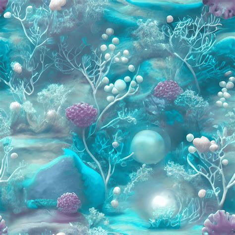 Underwater Paradise Graphic With Pale Pastel Colors Sealife Jewels Opal Opalescent Bubbles Tiny