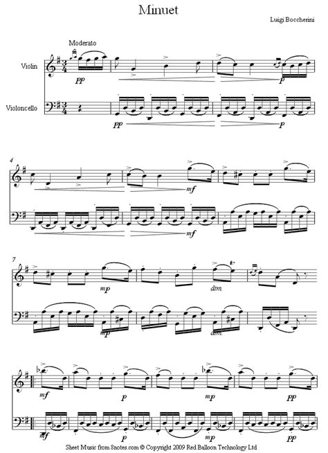 Boccherini Minuet And Trio Sheet Music For Violin Cello Duet 8notes