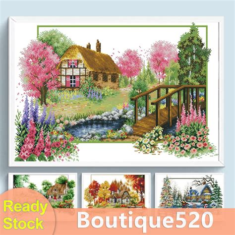 Embroidery Eco Cotton Thread Ct Printed Landscapes Cross Stitch Kit