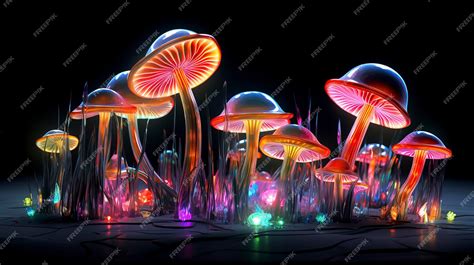 Premium Photo Fluorescent Neon Mushrooms Ai Generation