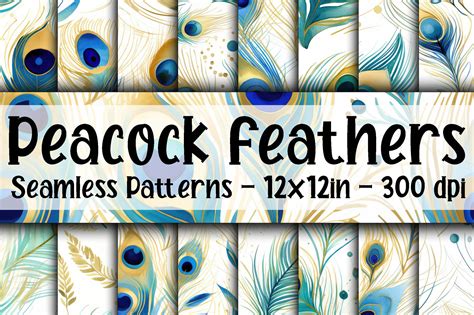 Peacock Feathers Seamless Patterns Graphic by oldmarketdesigns · Creative Fabrica