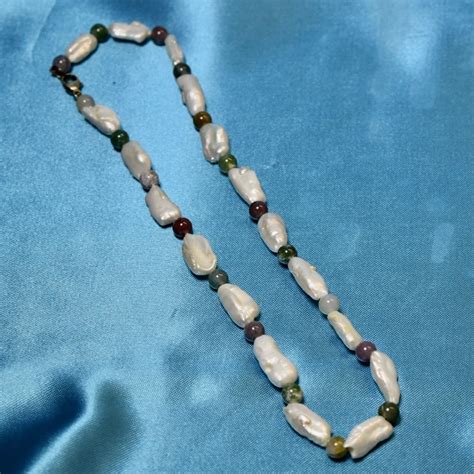 Modern Keshi White Freshwater Pearls And Multi Coloured Agate Necklace