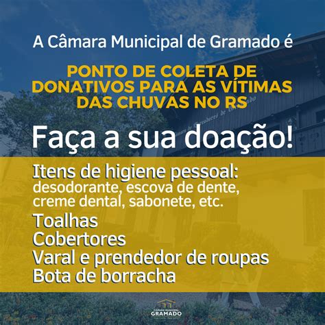 Câmara de Gramado é ponto de coleta para doações às vítimas das