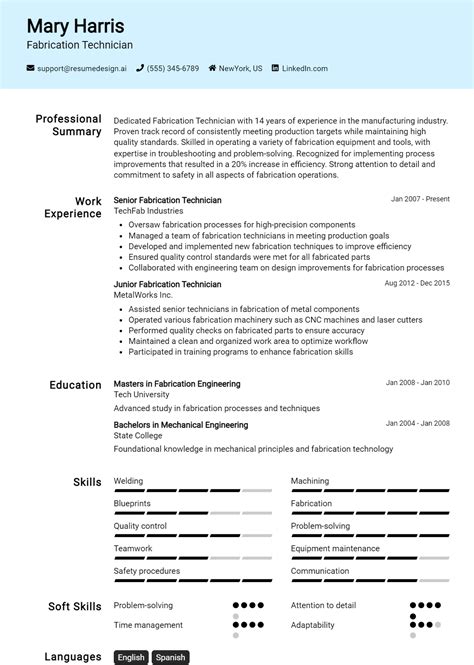 18 Fabrication Technician Resume Examples And Templates For 2024