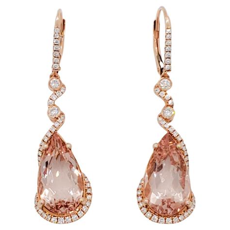 Morganite And Diamond Dangle Earrings In 14k Rose Gold For Sale At 1stdibs