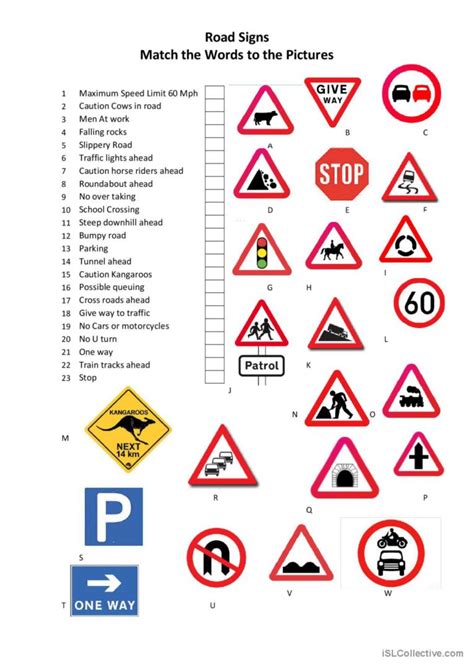 Road Signs Picture Description English Esl Worksheets Pdf And Doc