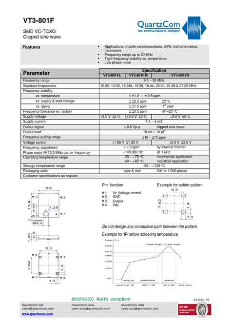 VT3 801FL Datasheet PDF Stock And Price QuartzCom VC TCXO Distributor