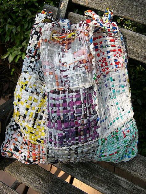 Woven Bag From Recycled Plastic Bags Plastic Bag Crafts Recycled