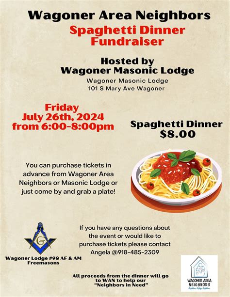 Wagoner Area Neighbors Spaghetti Dinner Fundraiser Hosted By Wagoner