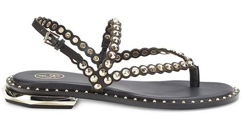 Ash Piper Studded Leather Flat Sandals In Black Metallic Lyst Uk