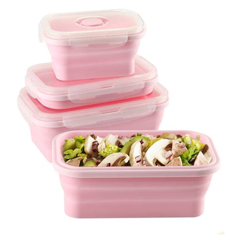 Bpa Free Silicone Food Storage Containers With Airtight Plastic Lids Collapsible Silicone Lunch