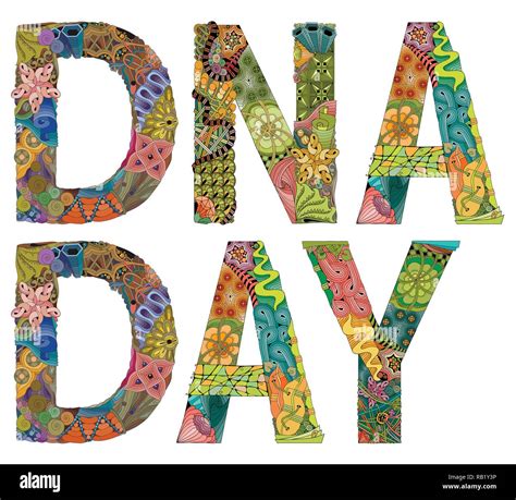 Words Dna Day Vector Decorative Zentangle Object For Decoration Stock