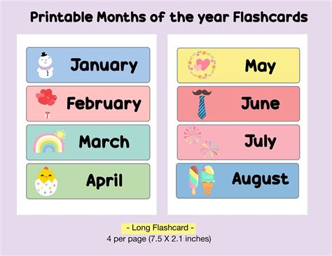 Months Of The Year Flashcards Printable Month Of The Year Cards