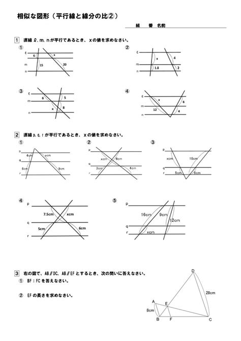 相似な図形・線分の比 中学3年生 中学数学プリントダウンロード‐現役教師が作成した実践向け問題集