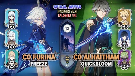 C0 Furina With Ayaka C0 Alhaitham Quickbloom Spiral Abyss 4 2 Floor