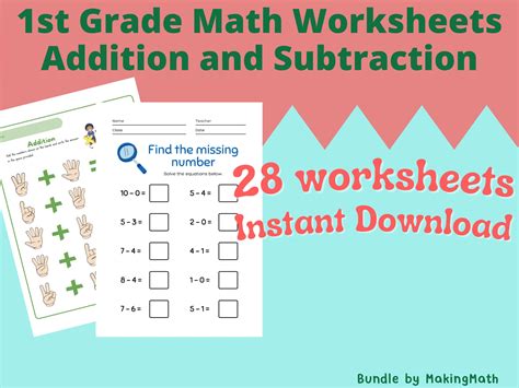 1st Grade Math Summer Worksheets Addition Subtraction 28 Pages Numbers Math Instant Download