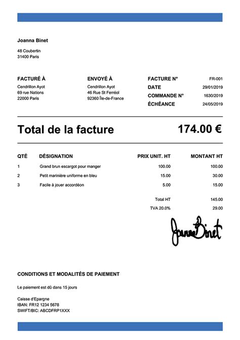 Factures Proforma Pdf Gratuites Créez Téléchargez Une Facture