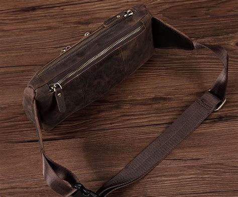 Cool Dark Brown Leather Mens Fanny Pack Bumbag Waist Bag For Men Ichainwallets