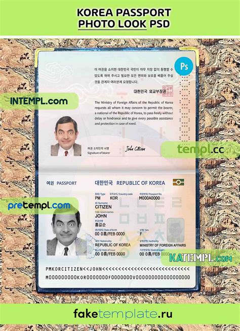 Korea Passport Editable Psd Files Scan And Photo Realistic Look 2021 Present 2 In 1 By