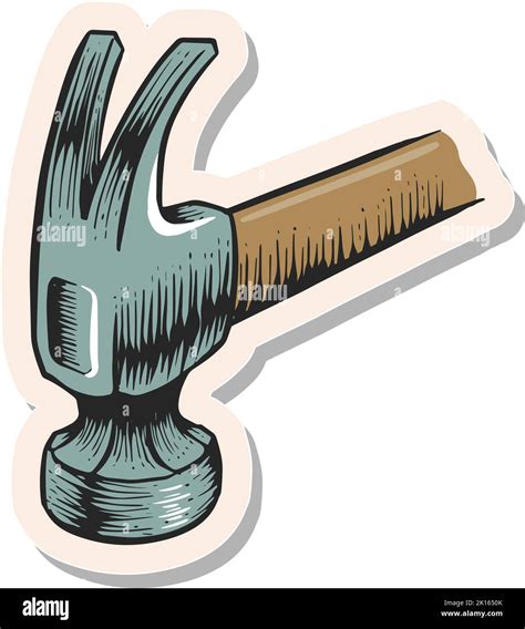 Hand Drawn Claw Hammer Icon Woodworking Tool In Sticker Style Vector