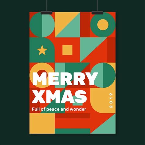 Free Vector Christmas Poster Template With Colorful Geometric Shapes