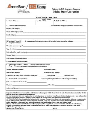 Fillable Online Isu Claim Form Idaho State University Isu