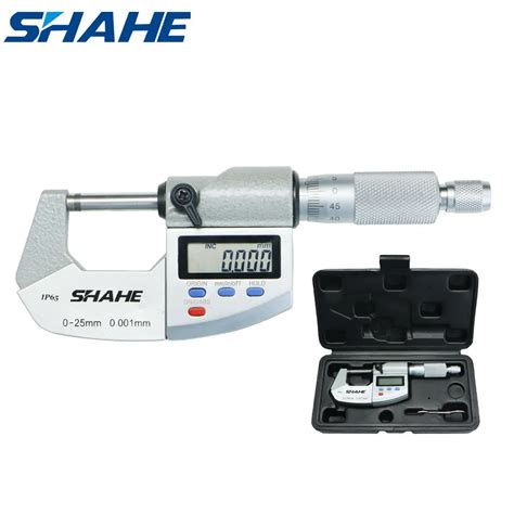 Shahe 0 25mm mikron digital außen mikrometer elektronisches mikrometer